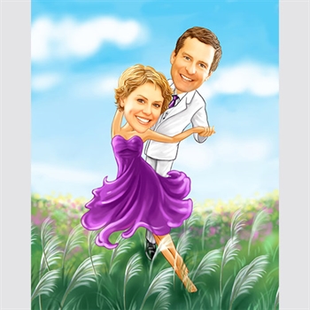 Caricature of A Couple Dancing Together in Cornfield,romantic caricature from photo,by myDaVinci - myDaVinci